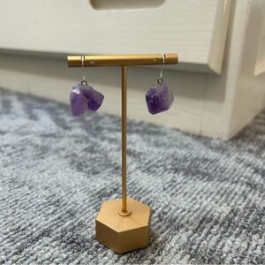 Purple Amethyst Natural Rock Stone Dangle Gemstone Silver Drop Earrings✨